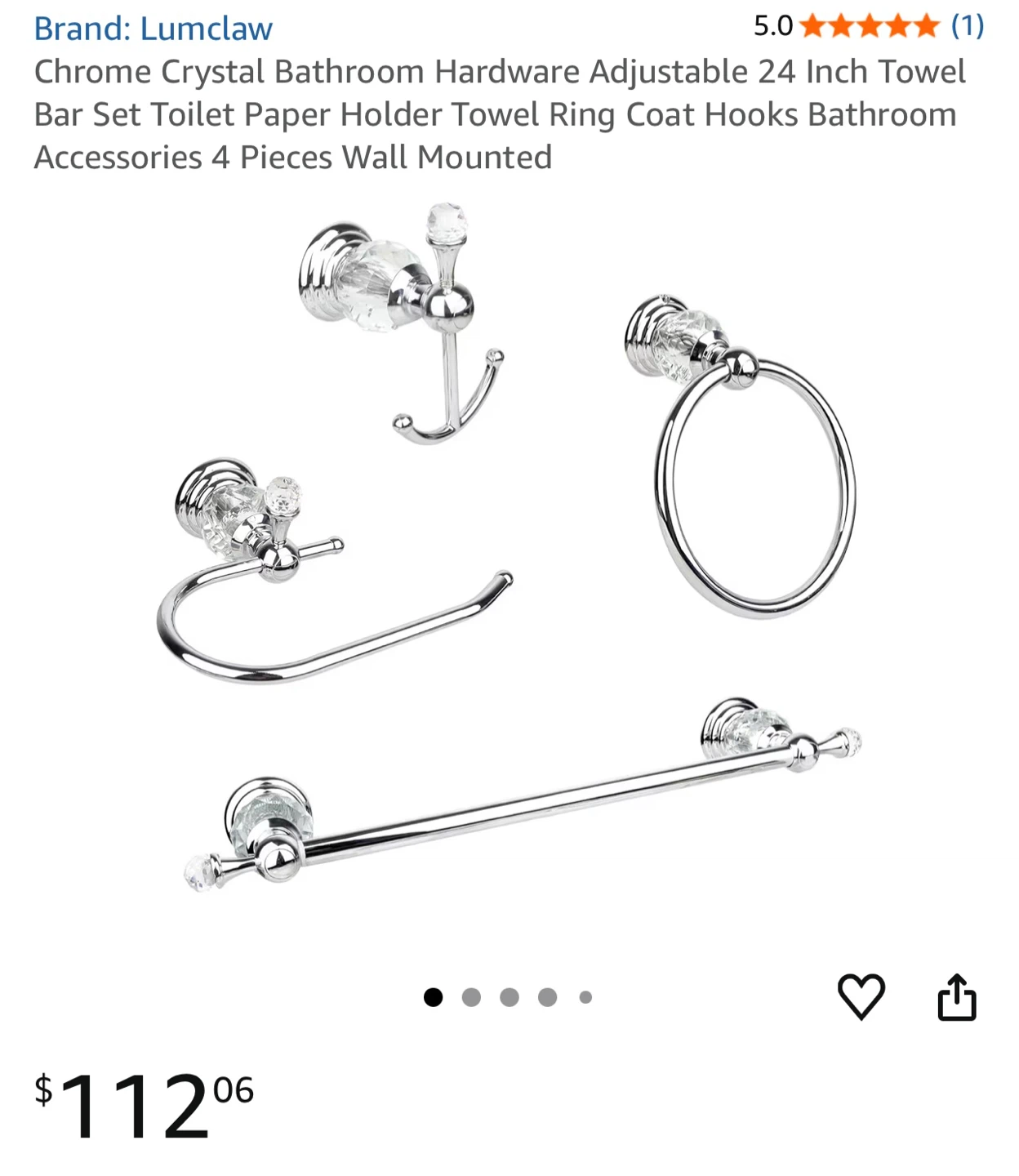 Chrome Crystal Bathroom Hardware Set -2 Available