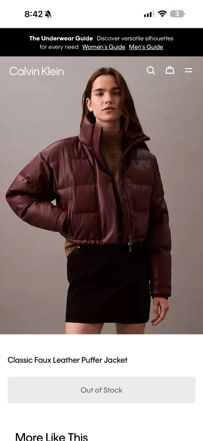 Calvin Klein Classic Faux Leather Puffer Jacket