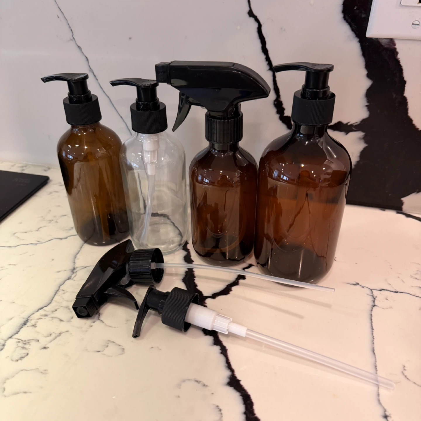 Clear and Amber Glass & Plastic Bottles w/ caps