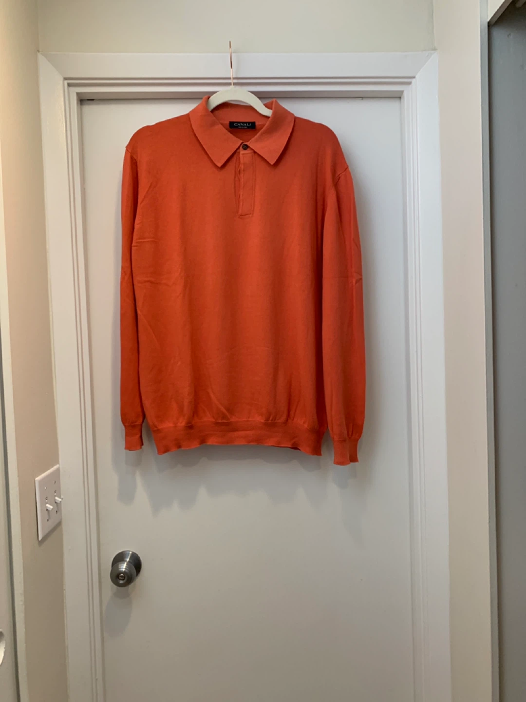 Canali Men's Orange Long Sleeve Polo Shirt Size 52