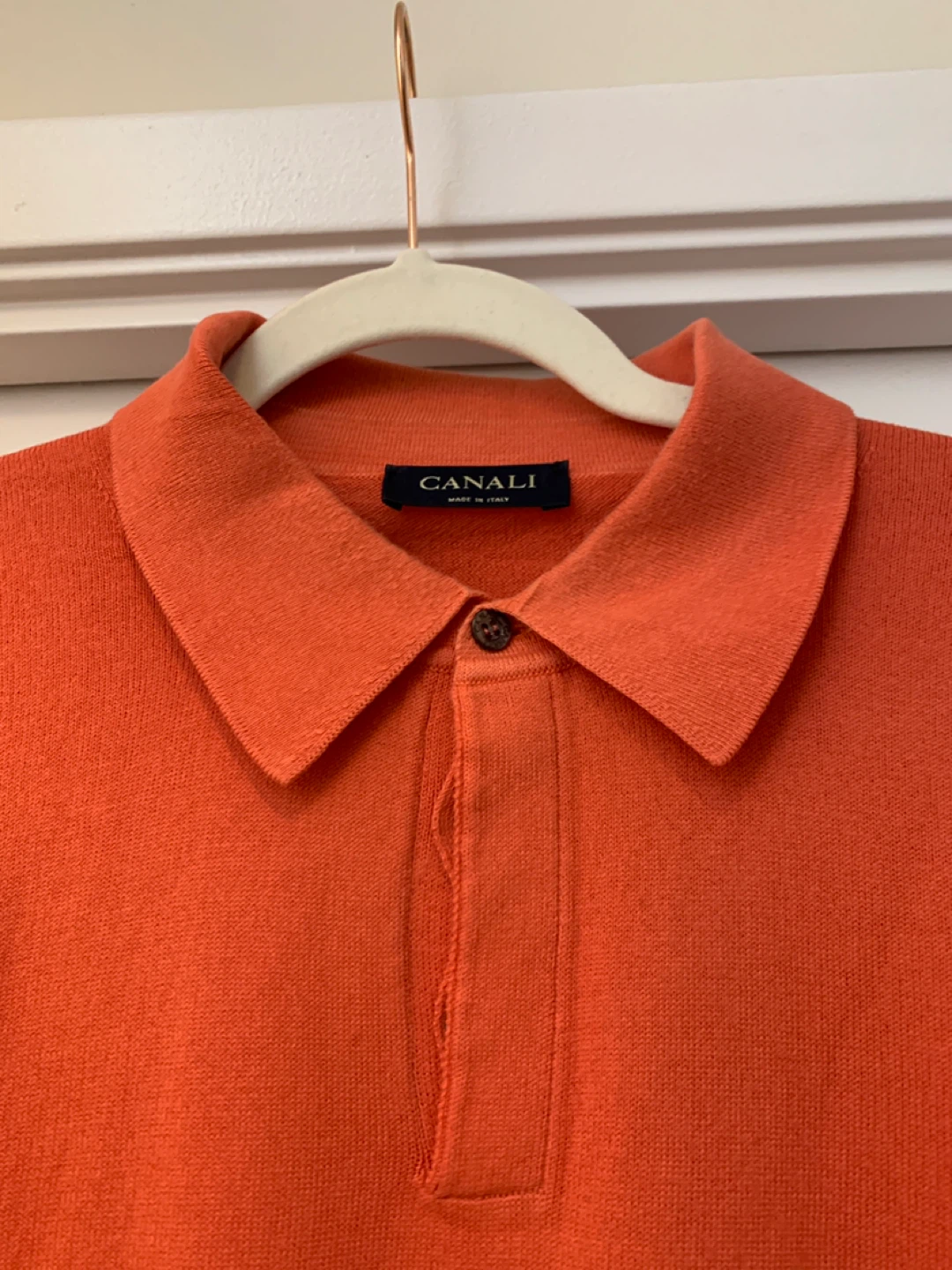 Canali Men's Orange Long Sleeve Polo Shirt Size 52 - photo 2