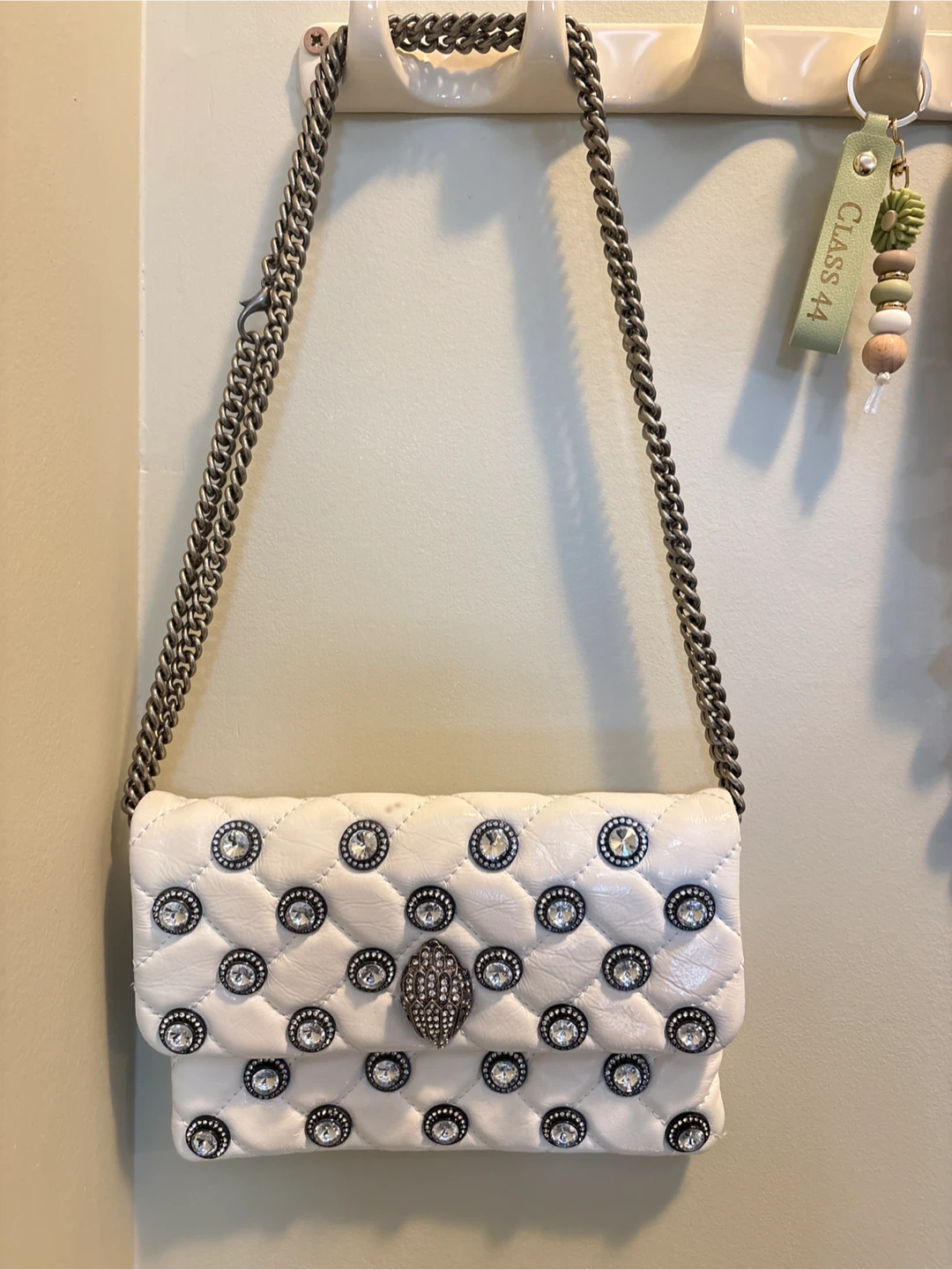 Kurt Geiger White Quilted Studded Chain Bag - Mini Crossbody