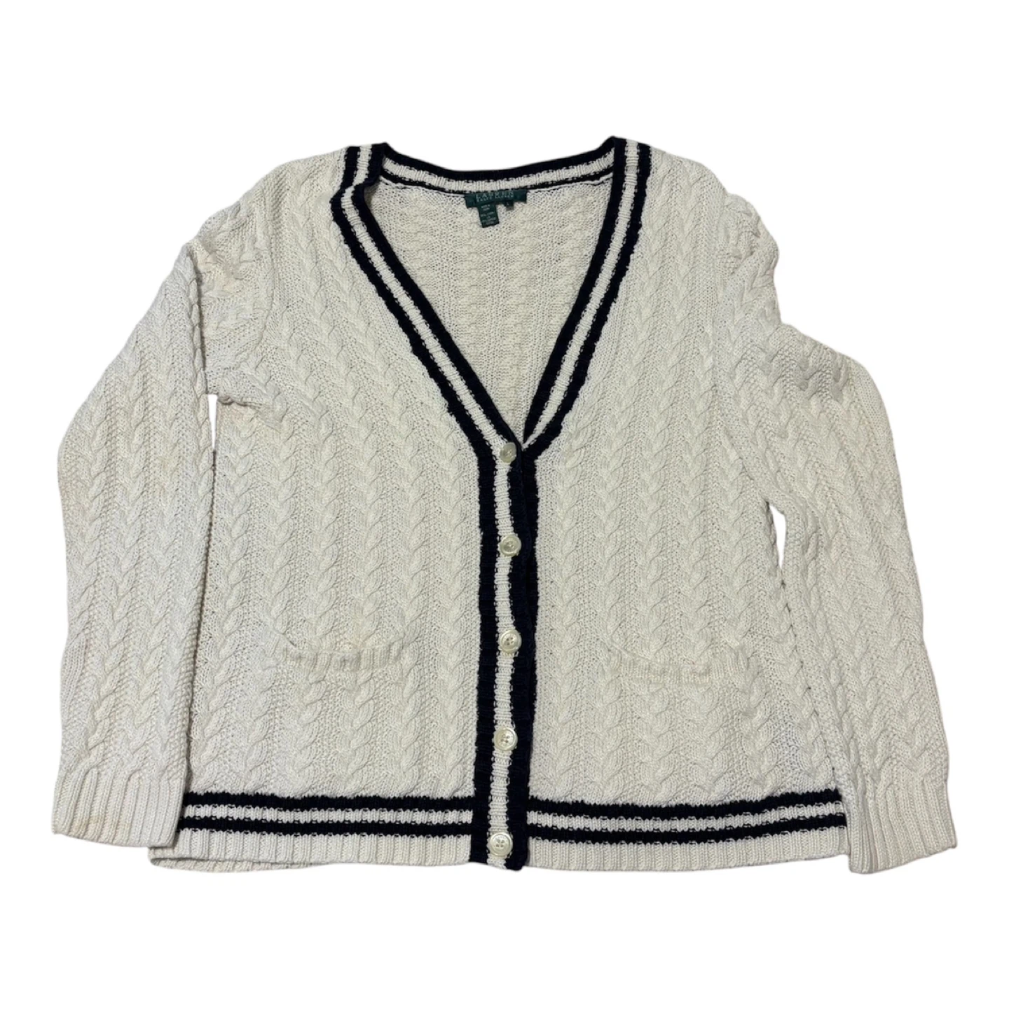 Lauren Ralph Lauren White Cable Knit Cardigan Size L