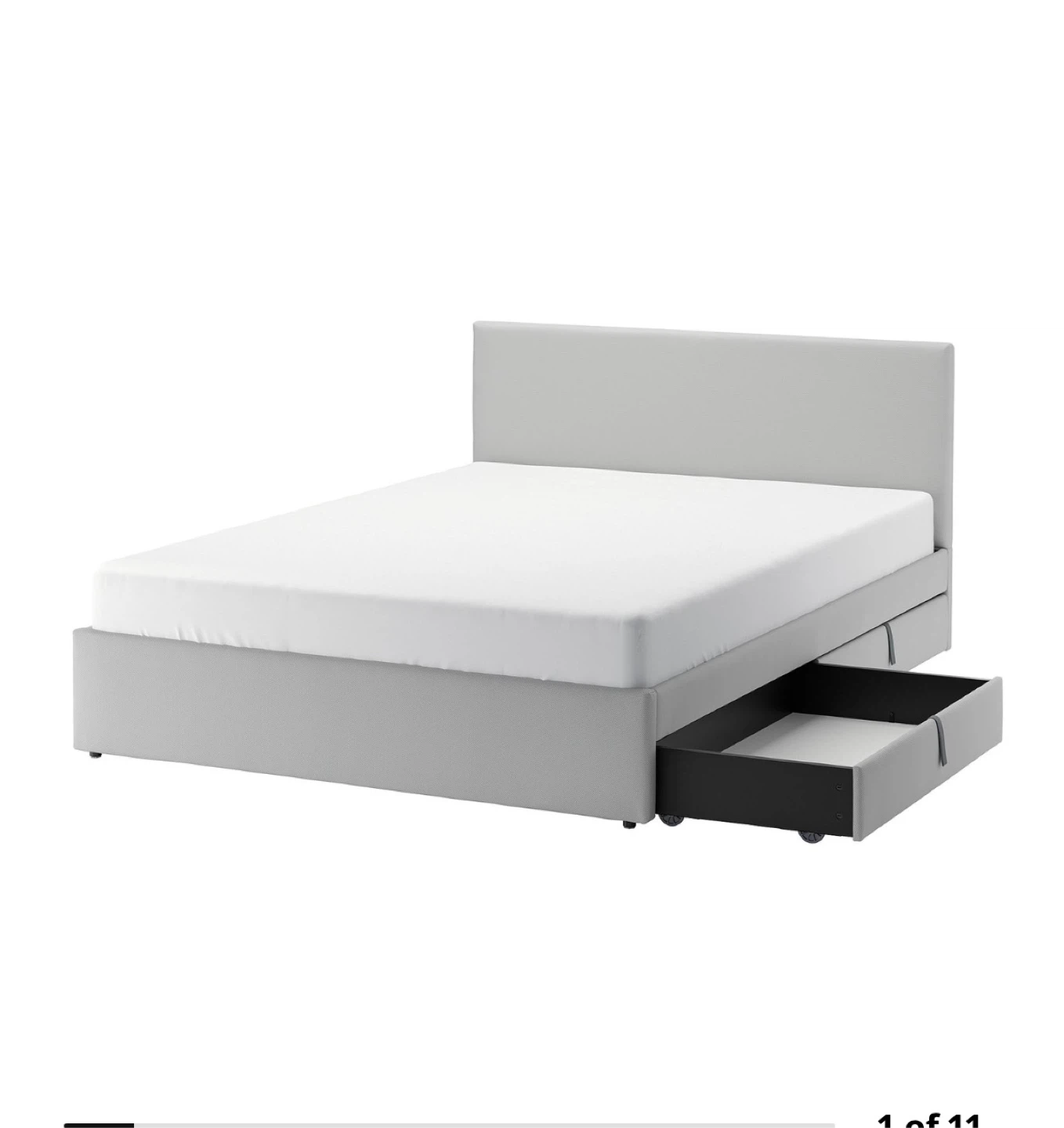 Grey Upholstered Bed Frame with Storage Drawers