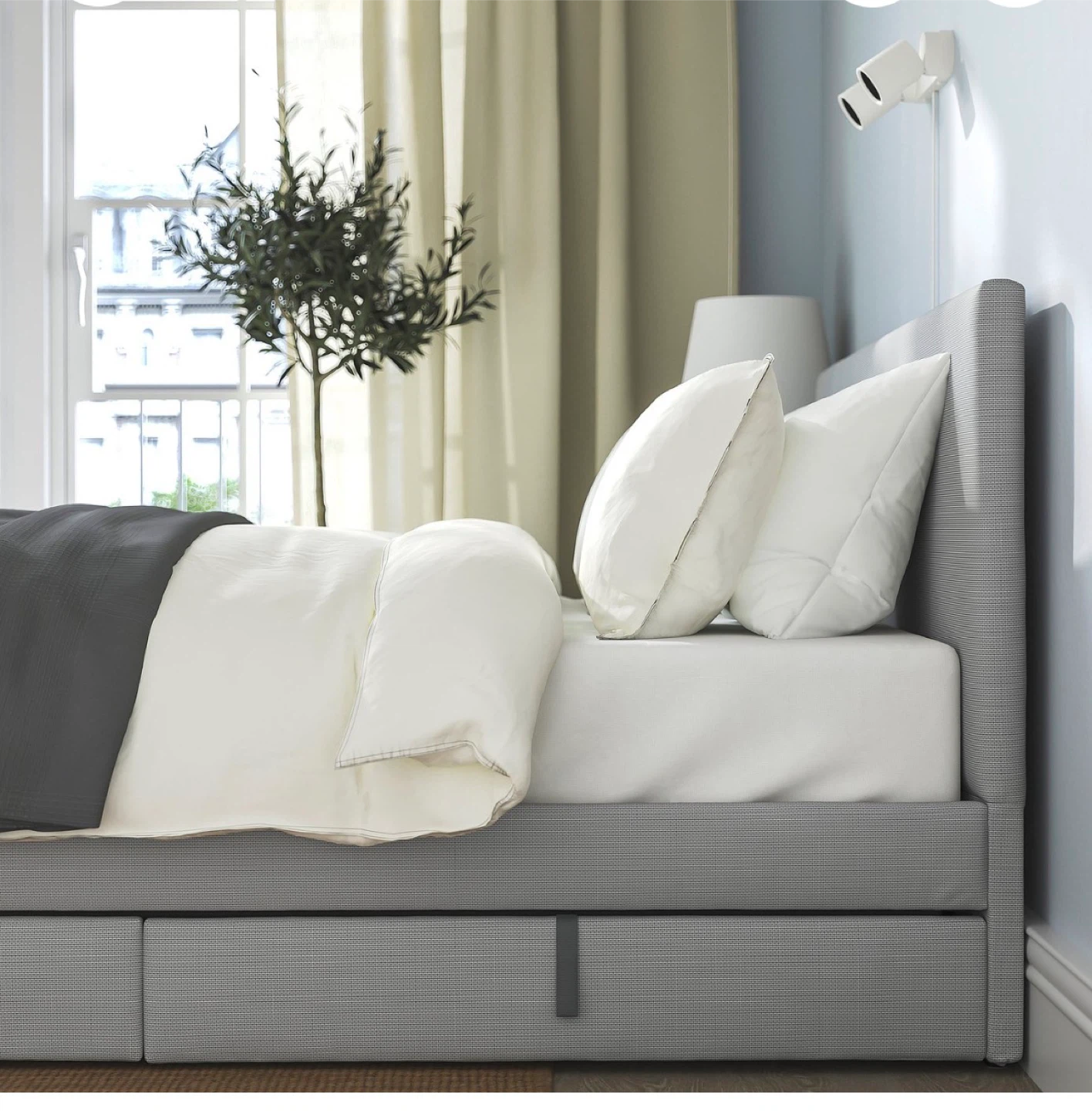 Grey Upholstered Bed Frame with Storage Drawers - photo 4