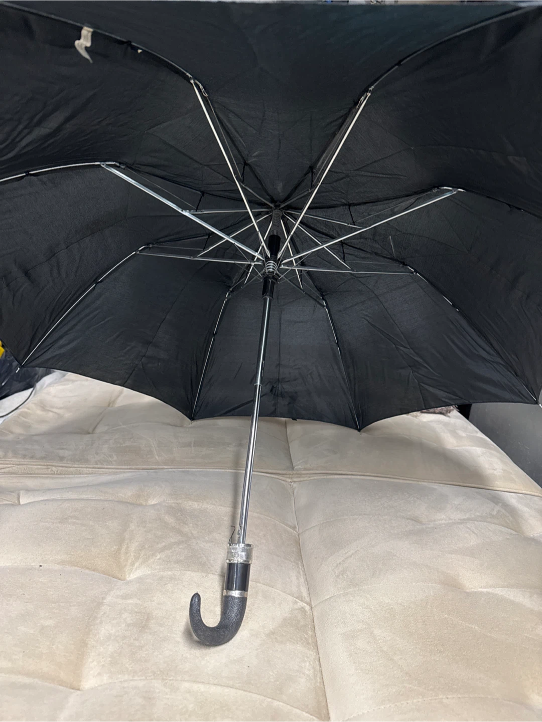 Black Folding Umbrella with J-Handle