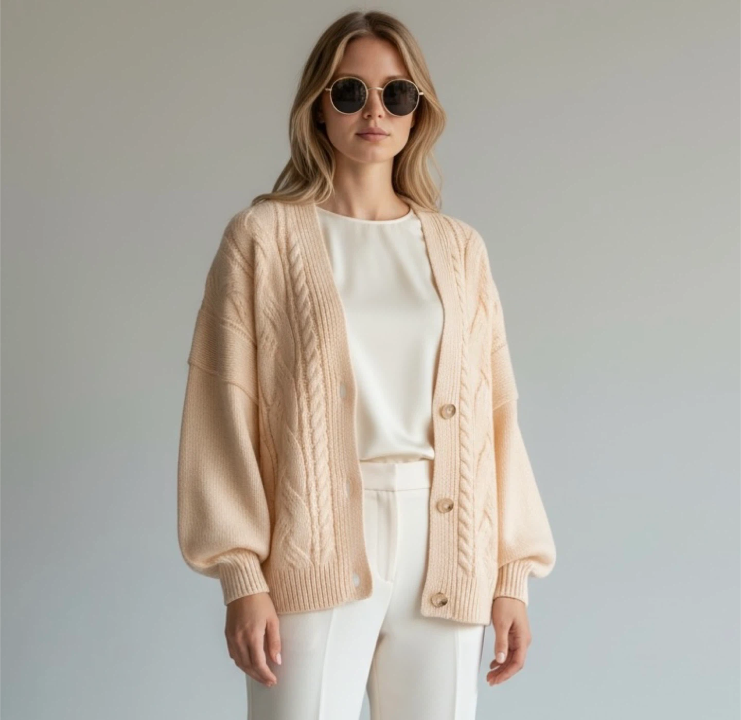 NEW Apricot Cable Knit XL Cardigan Sweater