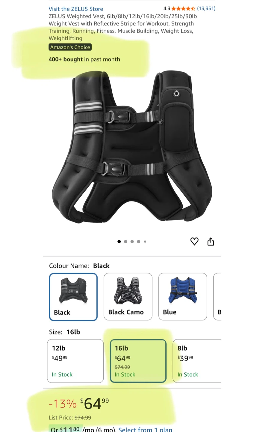 ZELUS Weighted Vest - 16lb - Black