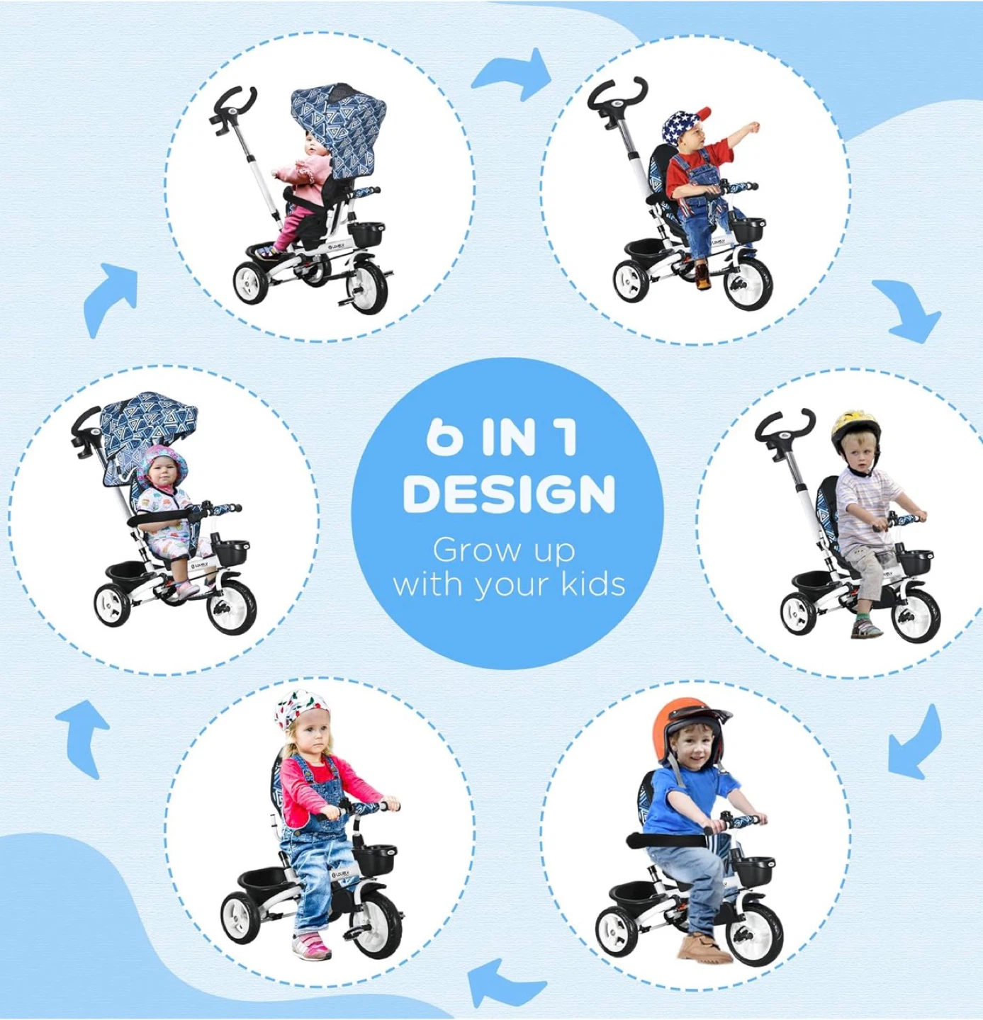 Qaba 6-in-1 Toddler Tricycle with Parent Handle - photo 5