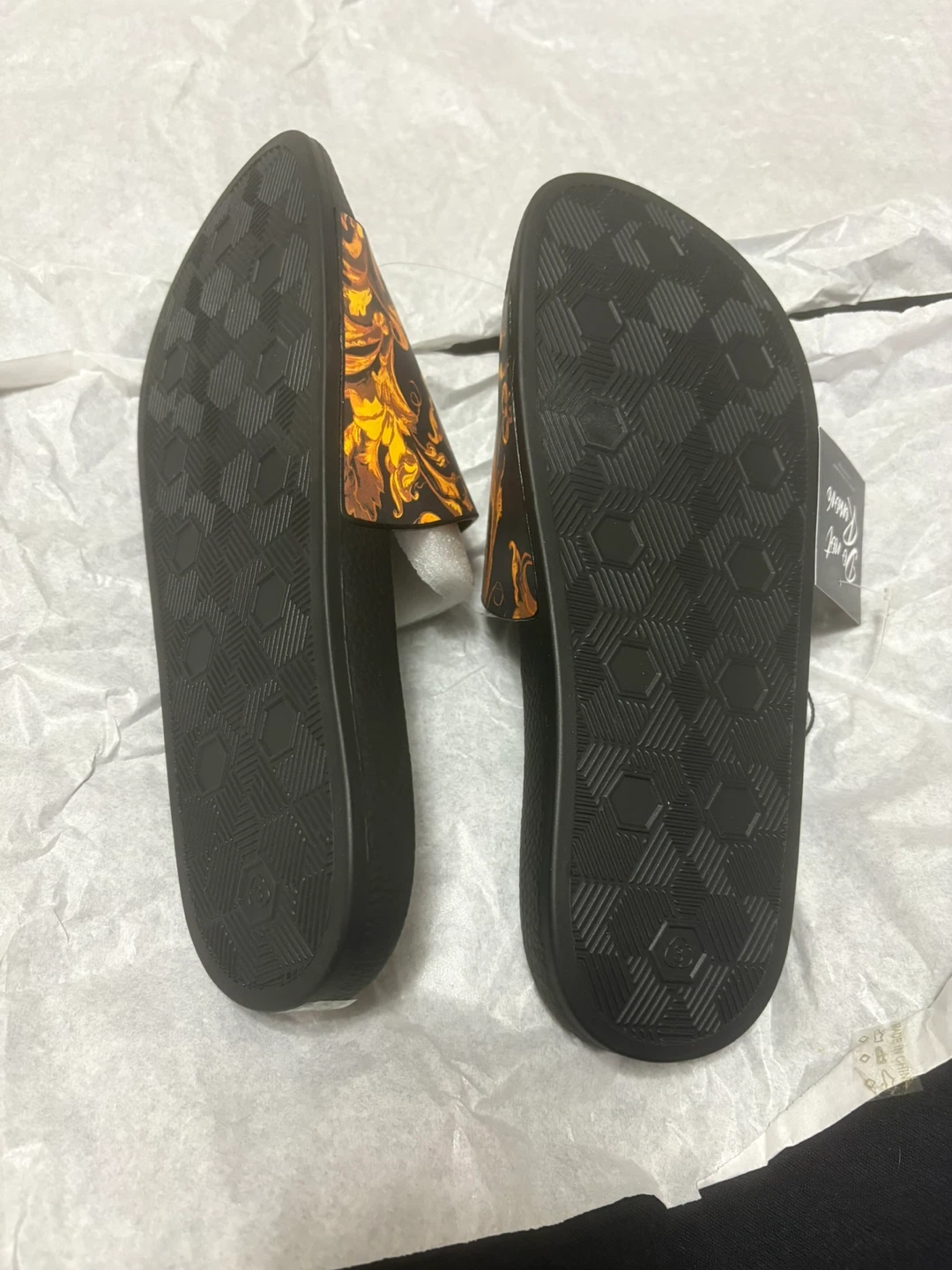 Versace Jeans Couture Slides - Black/Gold Baroque Print