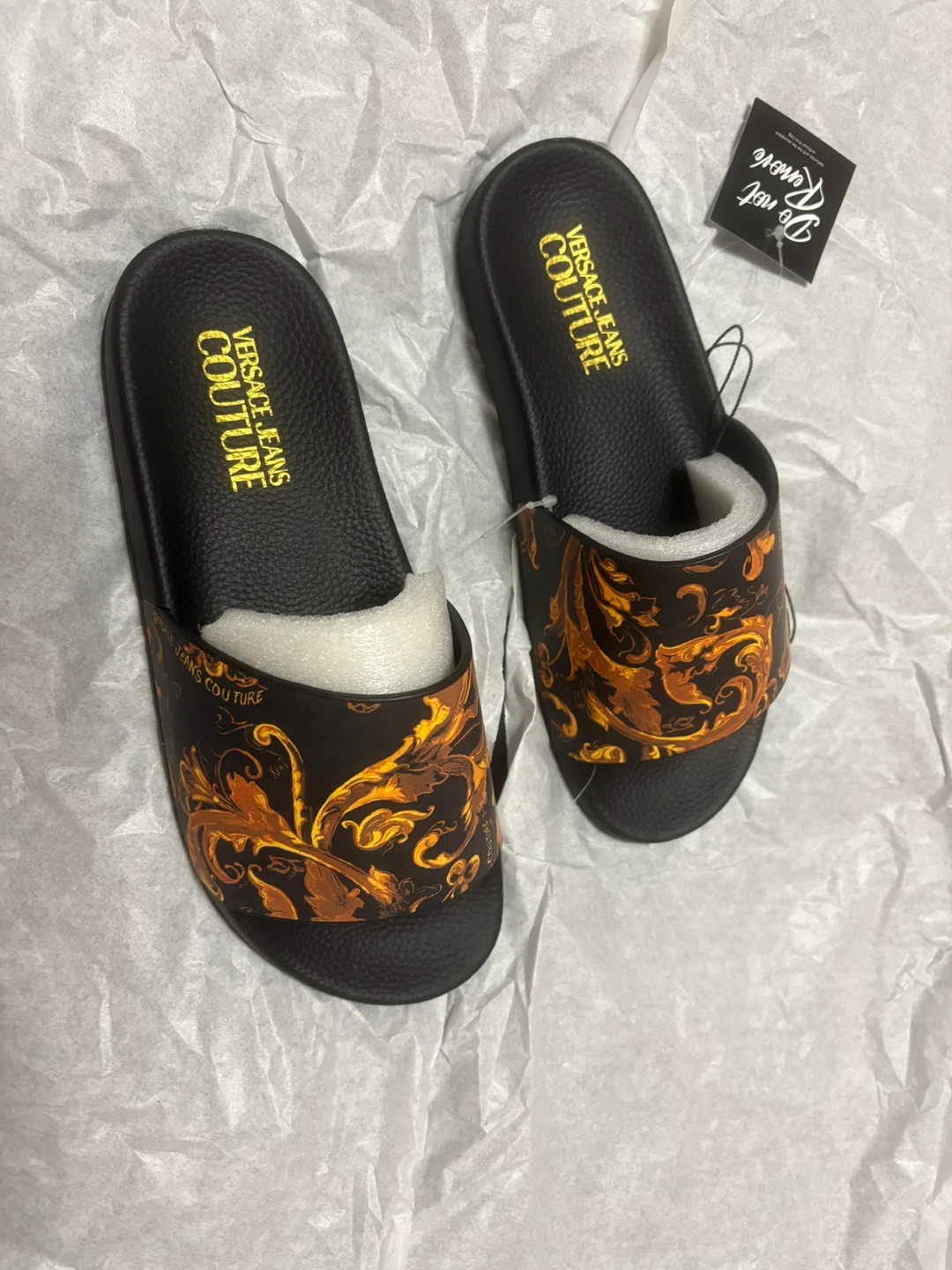 Versace Jeans Couture Slides - Black/Gold Baroque Print - photo 2