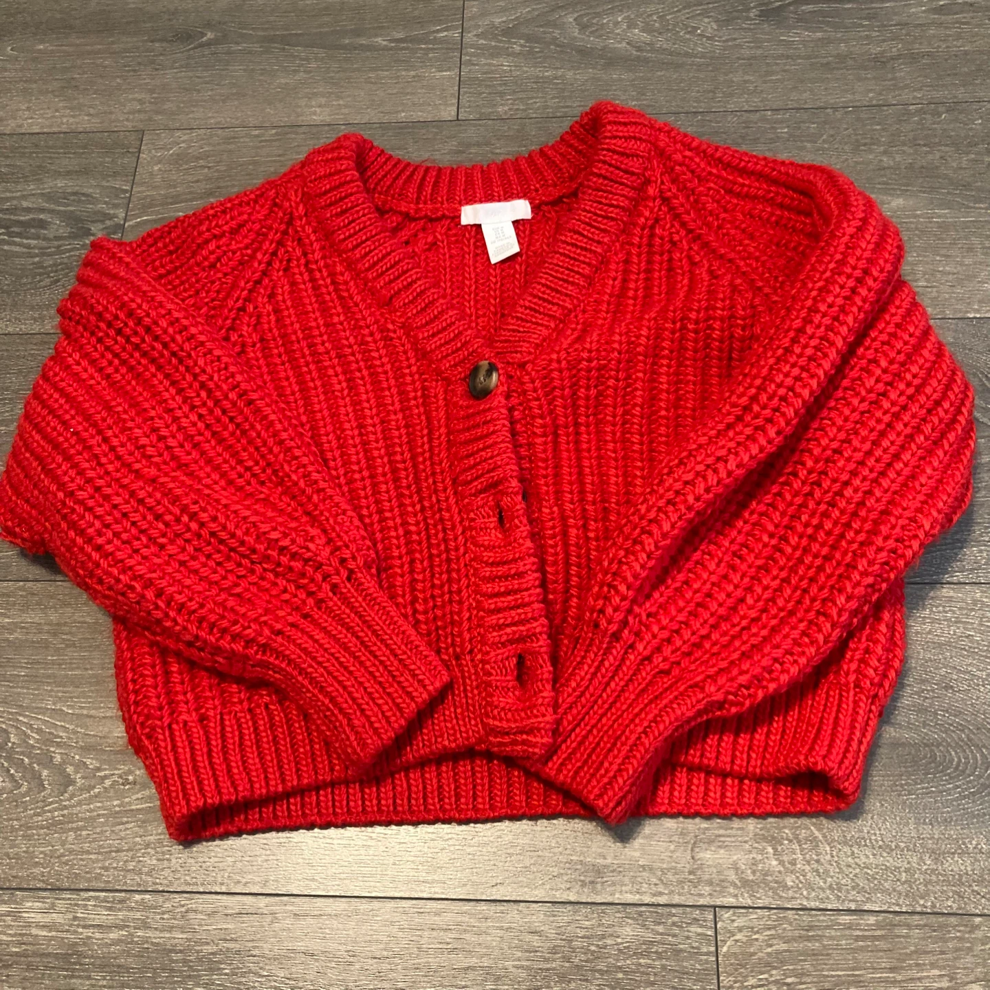 H&M Red Cropped Knit Cardigan