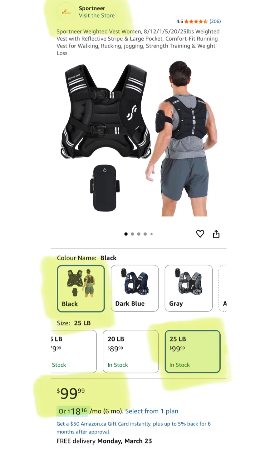 Sportneer Weighted Vest - 25 lbs - Black
