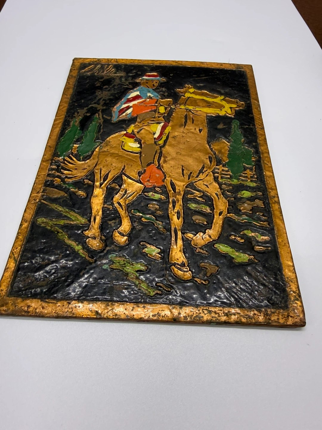 Vintage Embossed Copper Wall Art Chile Horse Rider - photo 2