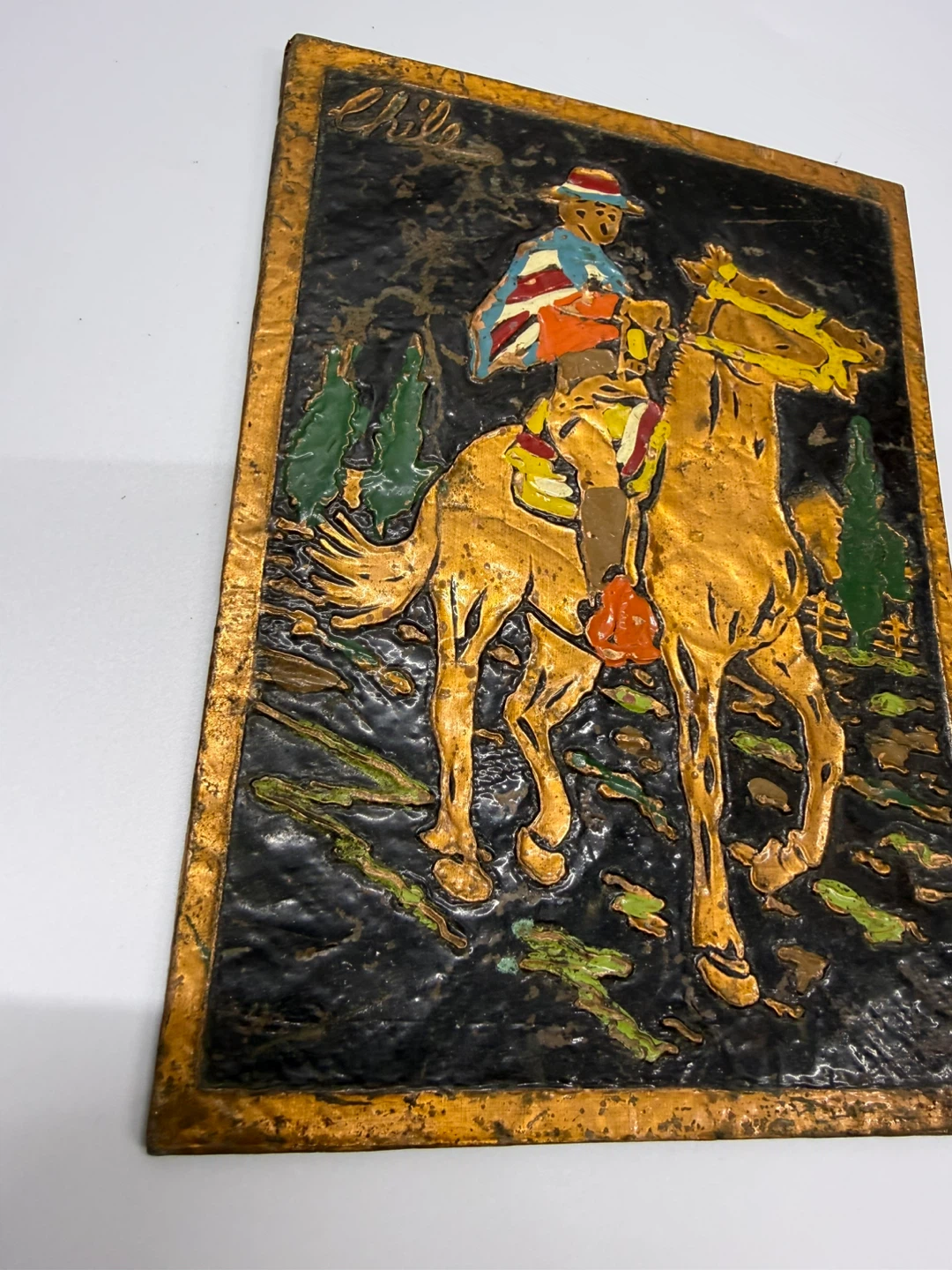 Vintage Embossed Copper Wall Art Chile Horse Rider - photo 3
