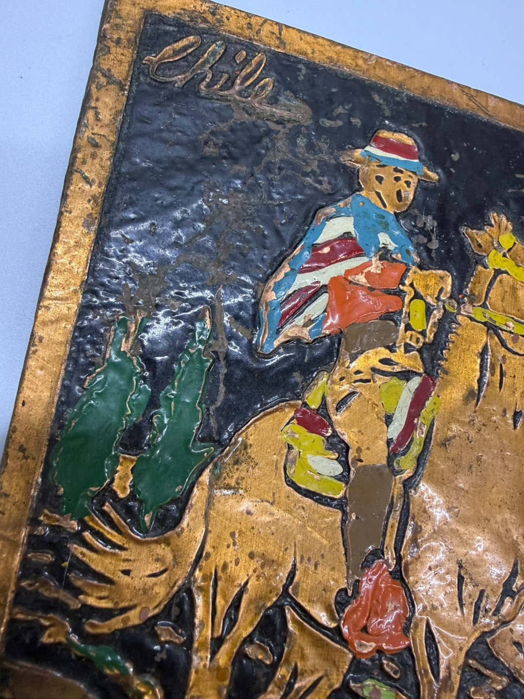 Vintage Embossed Copper Wall Art Chile Horse Rider - photo 5