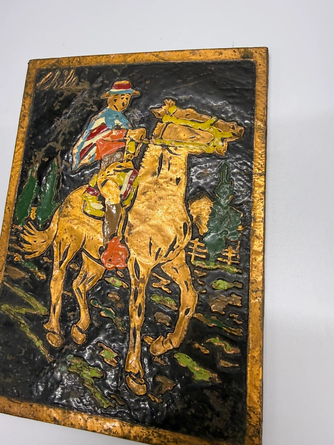 Vintage Embossed Copper Wall Art Chile Horse Rider - photo 4