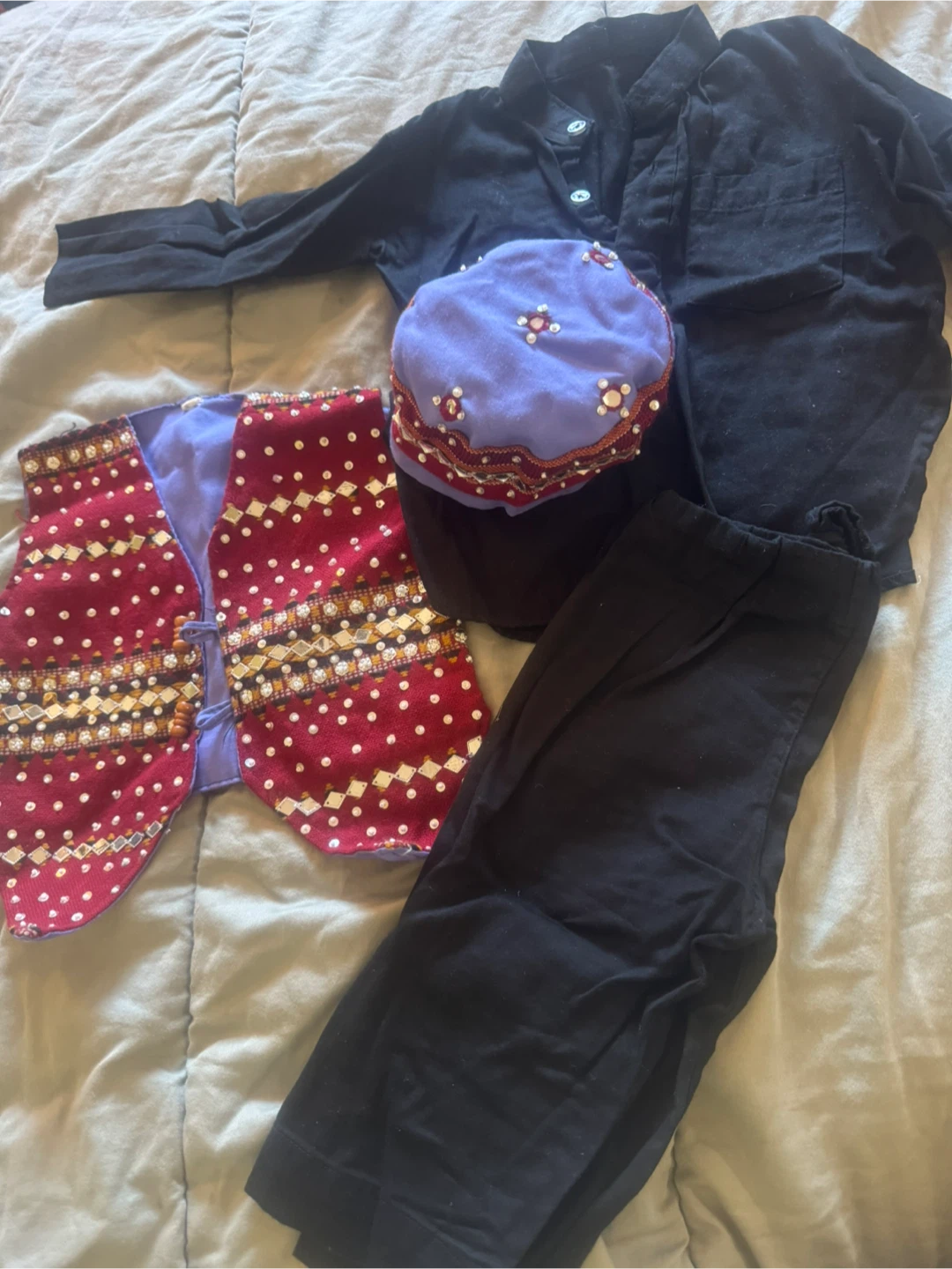 Eid  Outfit - Black Shirt, Pants, Vest & Hat age 1-2