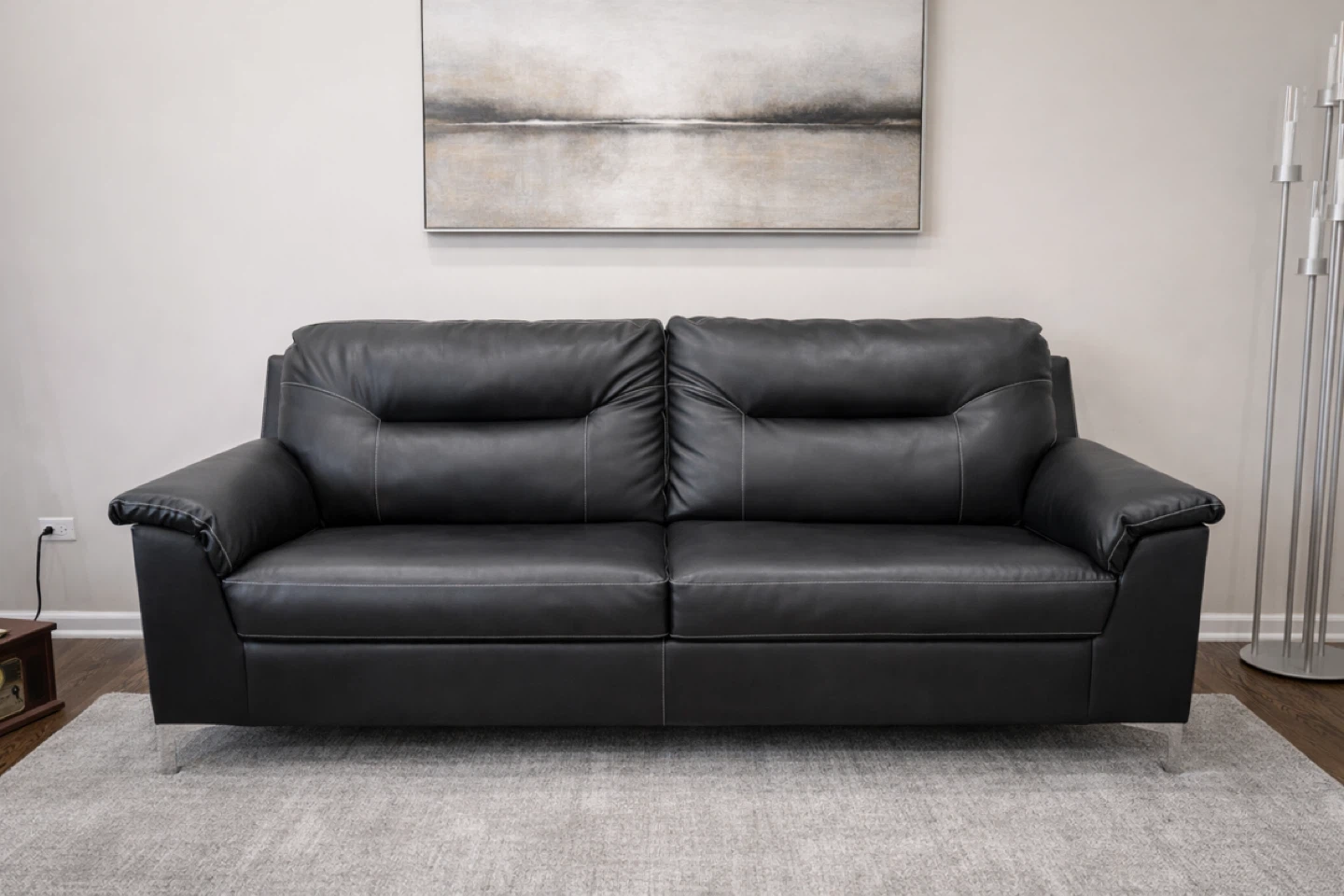 Black Faux Leather Sofa-Like New