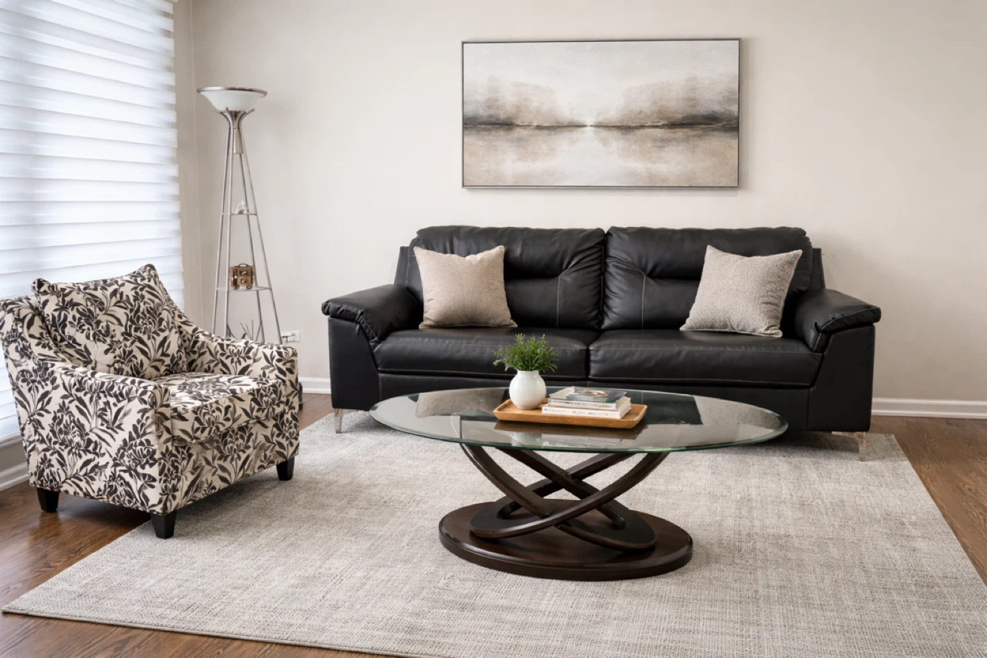 Black Faux Leather Sofa-Like New - photo 3