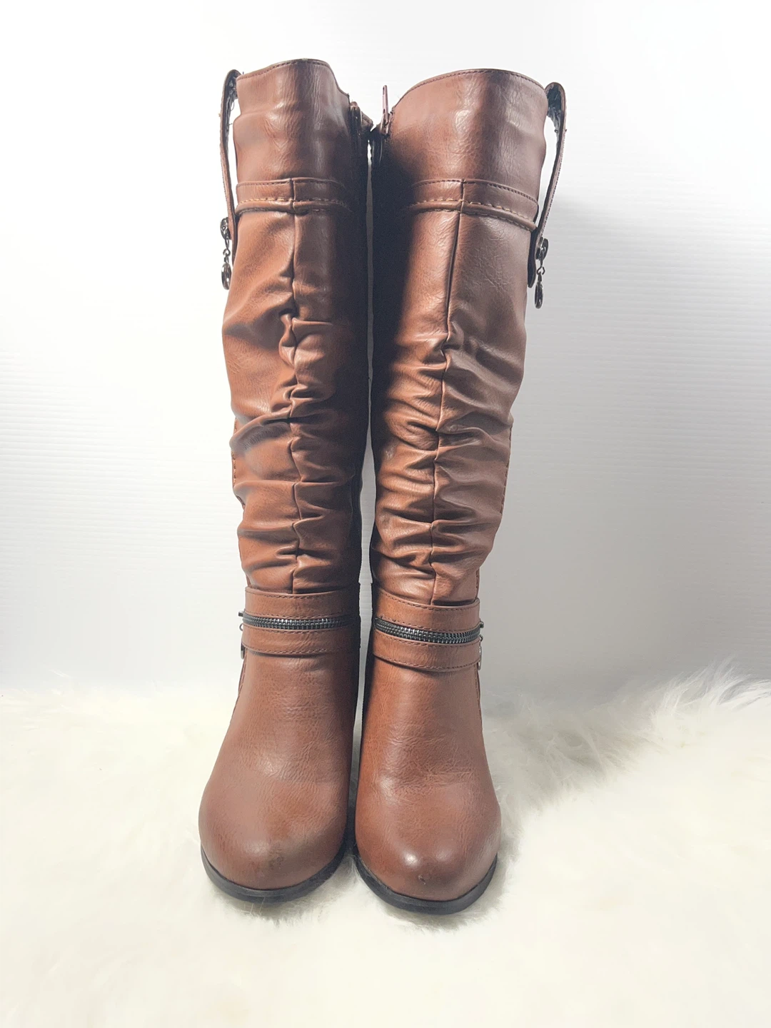 STEFANIA ITALY Tall Brown Ruched Boots – Okay  Condition - photo 3