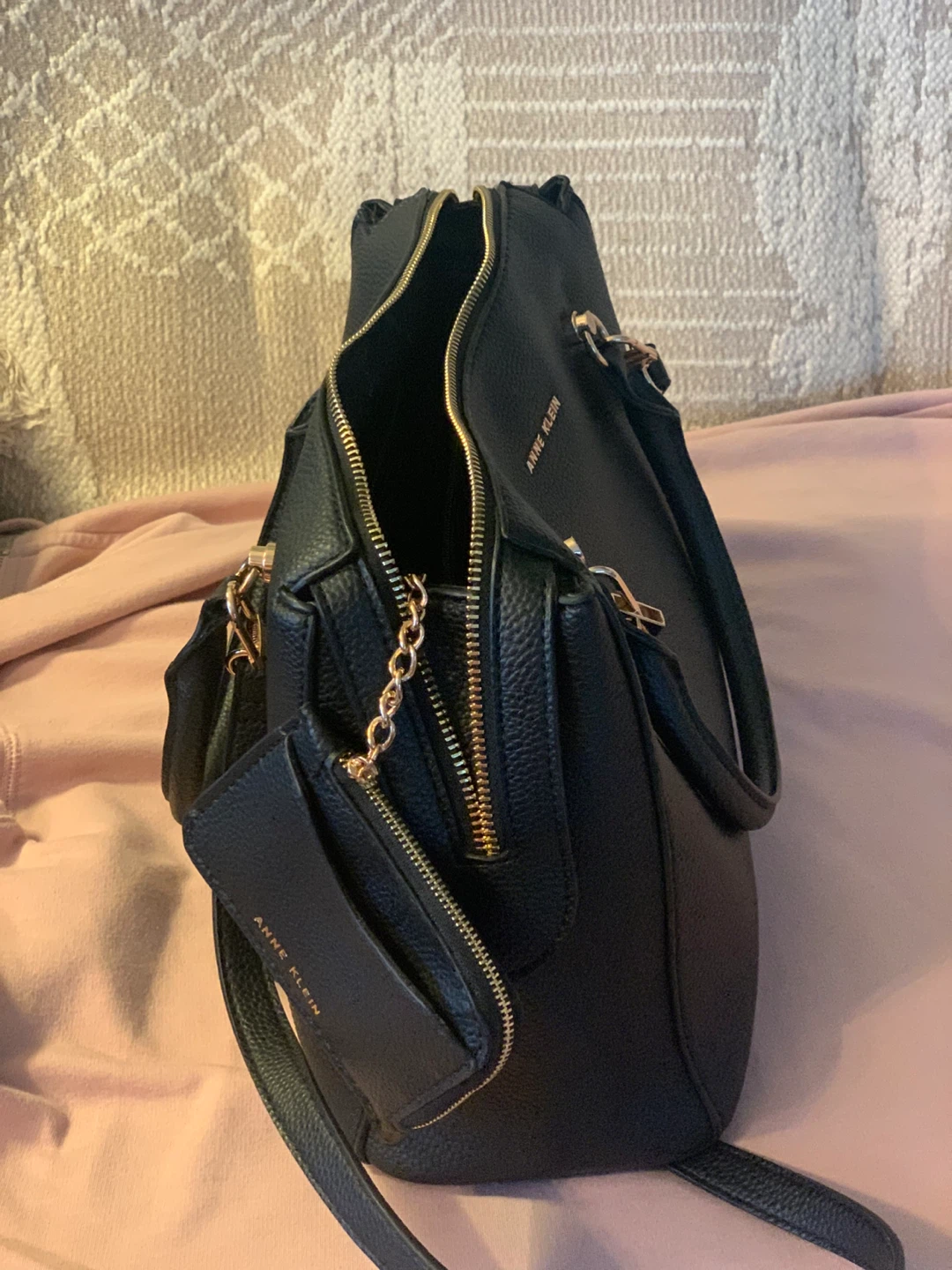Anne Klein Black Faux Leather Satchel Handbag with Coin Pouch - photo 3