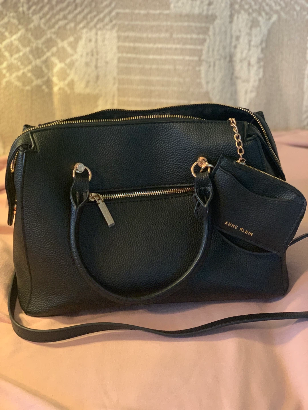 Anne Klein Black Faux Leather Satchel Handbag with Coin Pouch - photo 4