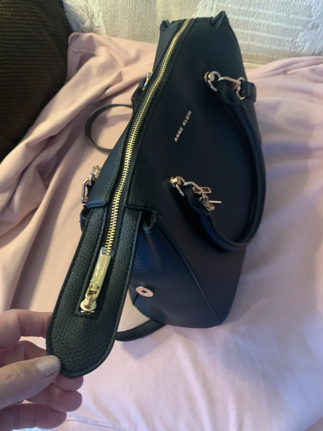 Anne Klein Black Faux Leather Satchel Handbag with Coin Pouch - photo 5