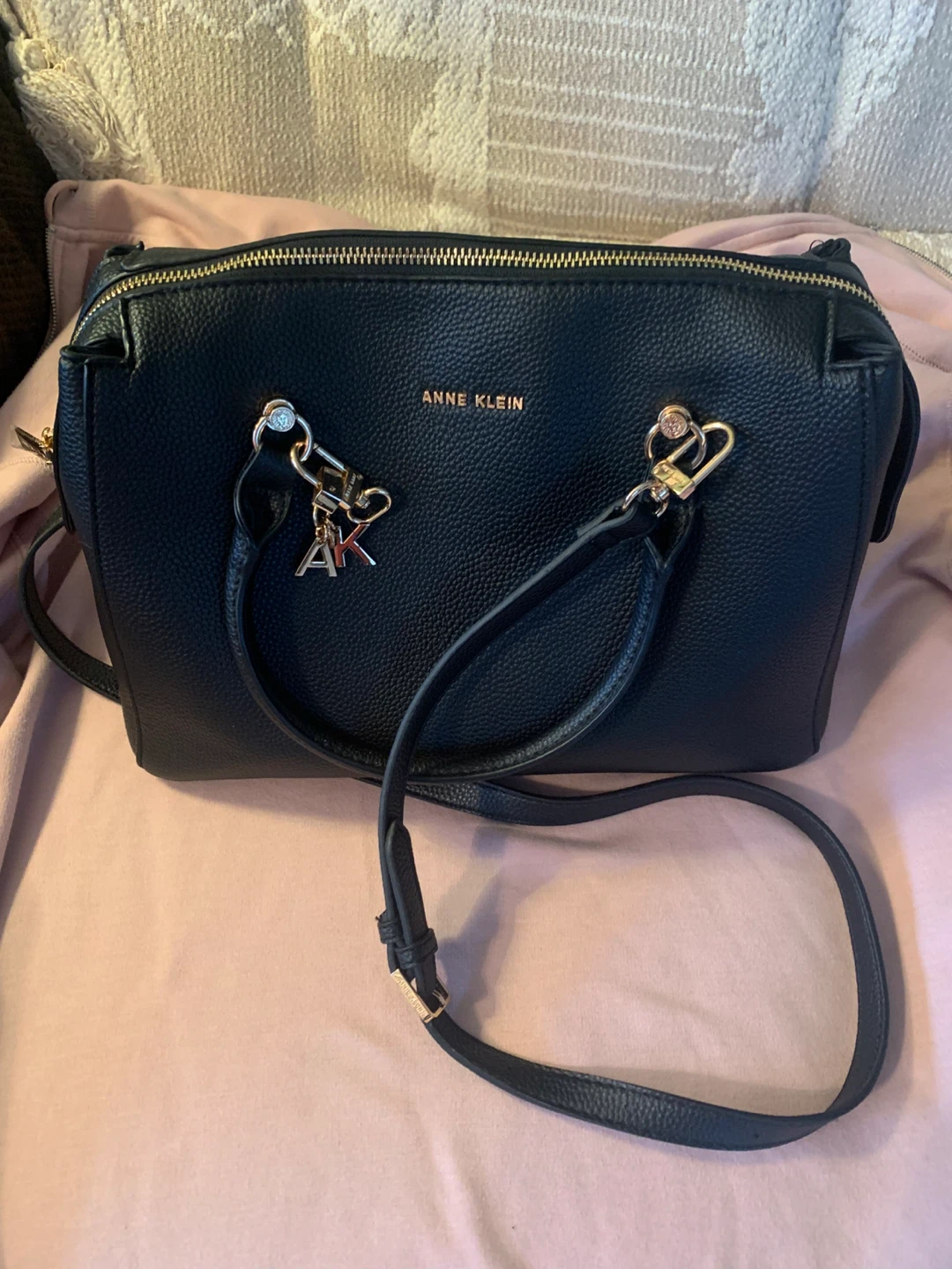 Anne Klein Black Faux Leather Satchel Handbag with Coin Pouch