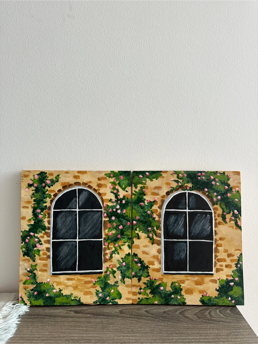 Set of 2 Arched Window Wall Art with Flowers on Wood - photo 2