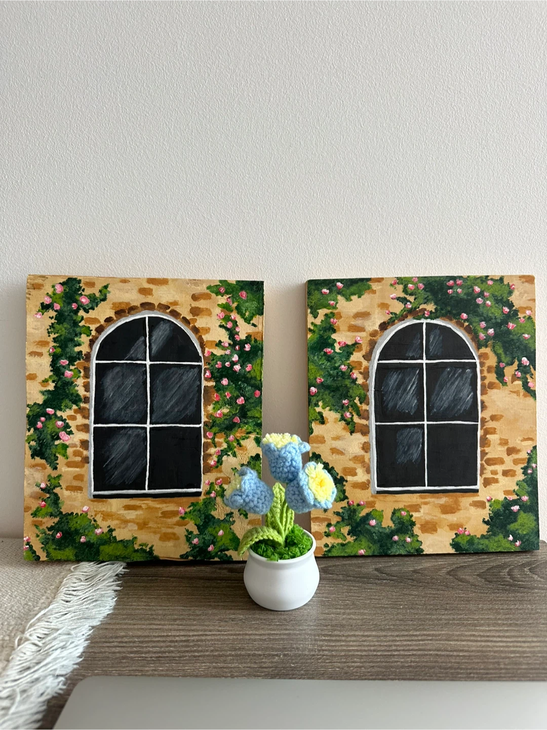 Set of 2 Arched Window Wall Art with Flowers on Wood