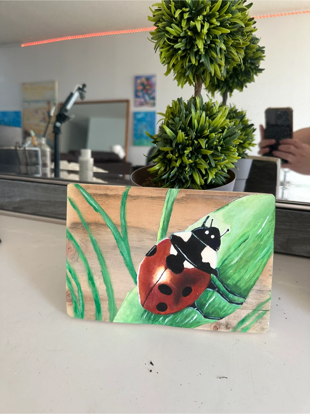 Hand-painted Ladybug on Wood Plaque - photo 3