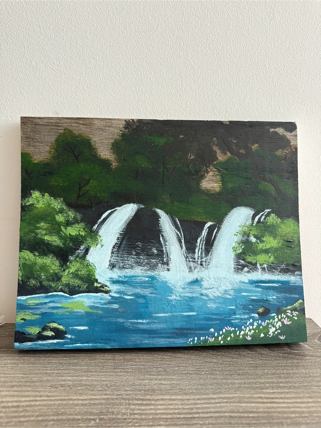 Hand-Painted Waterfall Wood Art