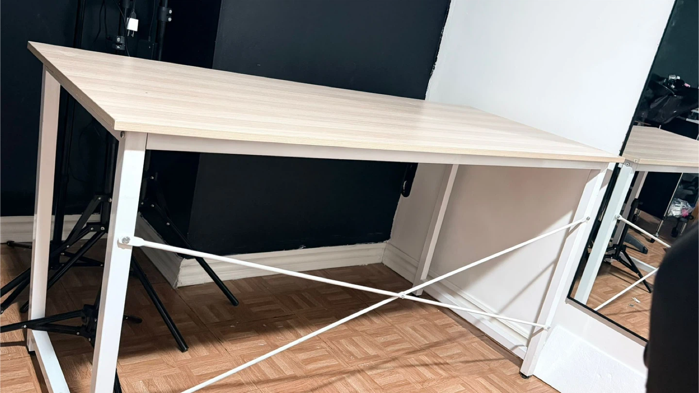 Light Wood Grain Desk with White Frame - photo 3