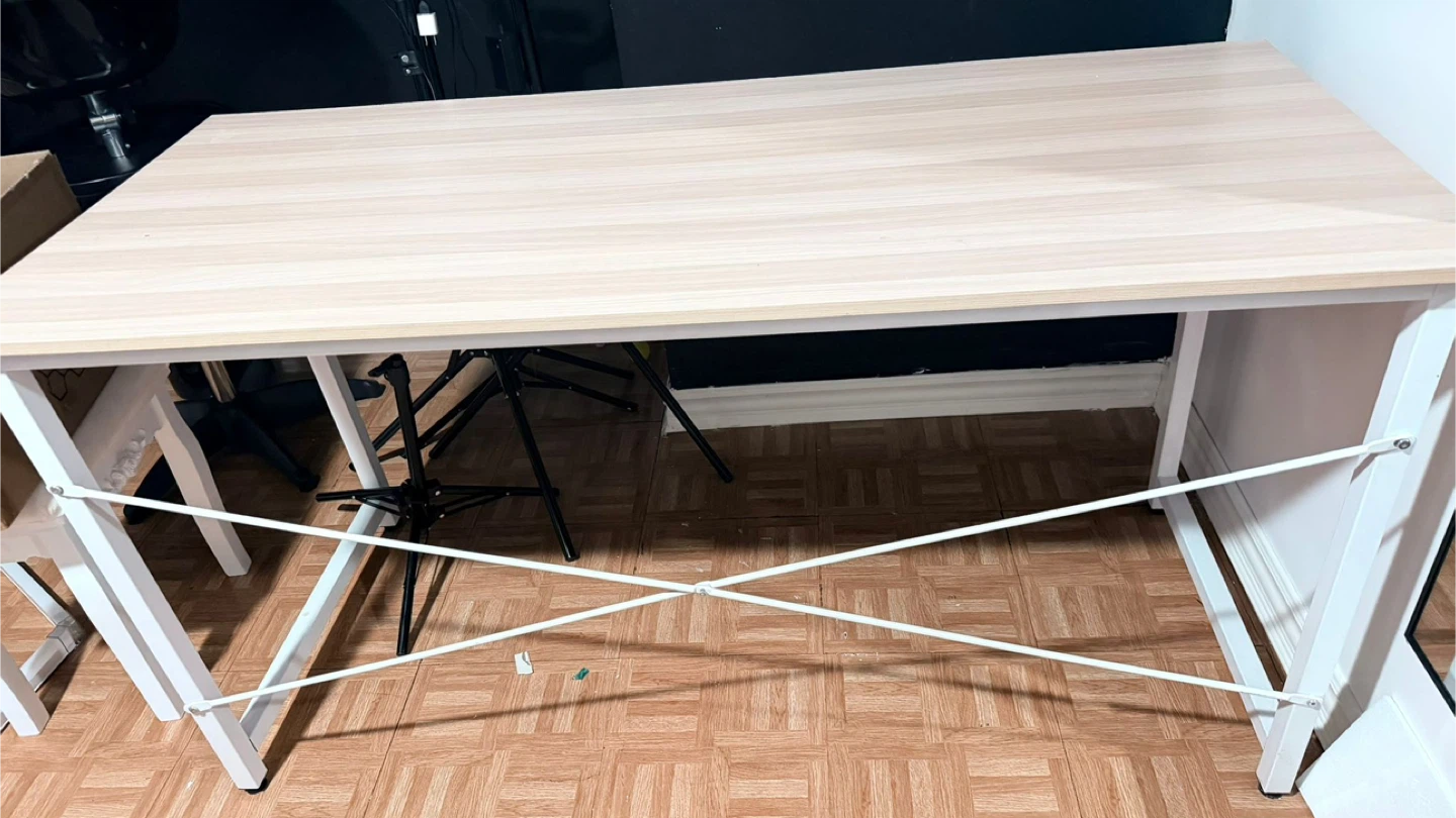 Light Wood Grain Desk with White Frame