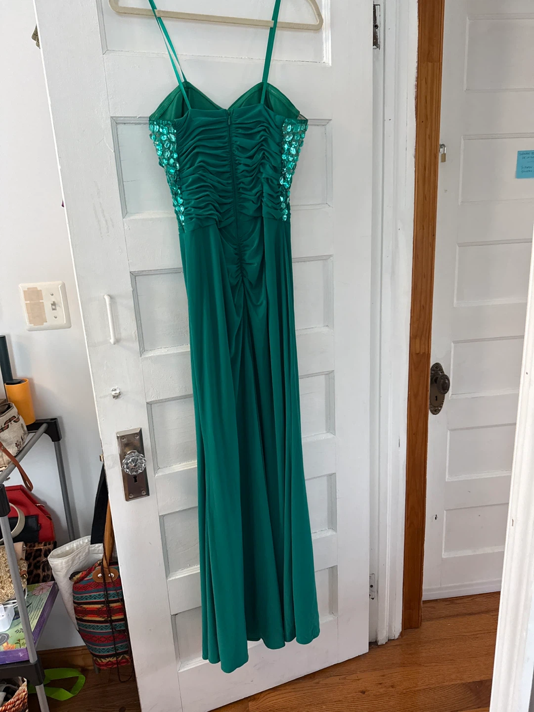 Emerald Green Ruched Formal Dress with Sequins - photo 2