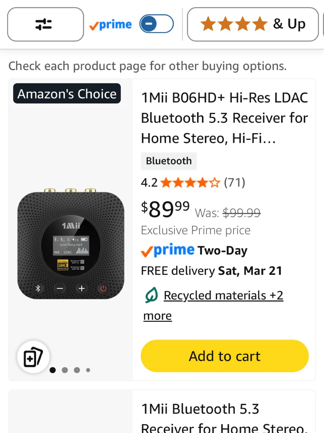 1Mii B06HD+ Hi-Res Bluetooth 5.3 Audio Receiver