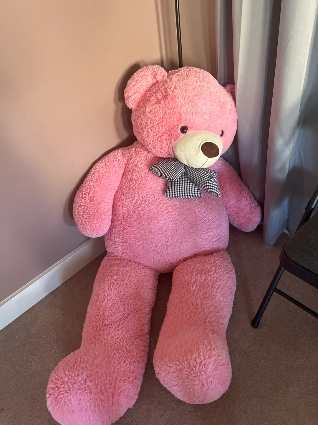 Giant Pink Teddy Bear with Gingham Bow