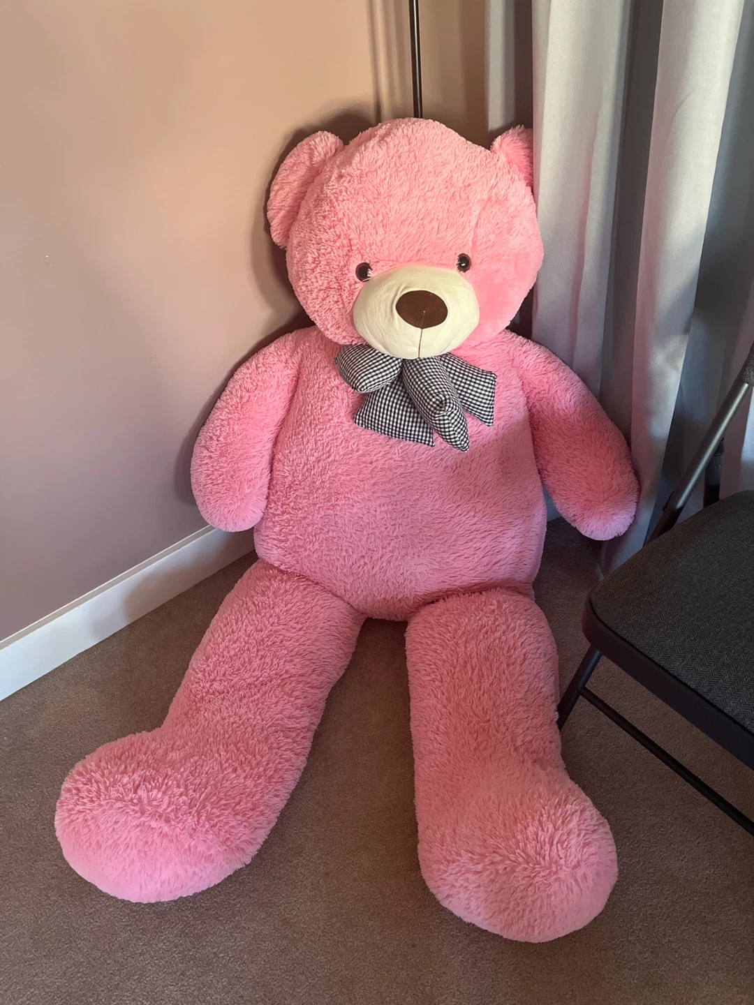 Giant Pink Teddy Bear with Gingham Bow - photo 2