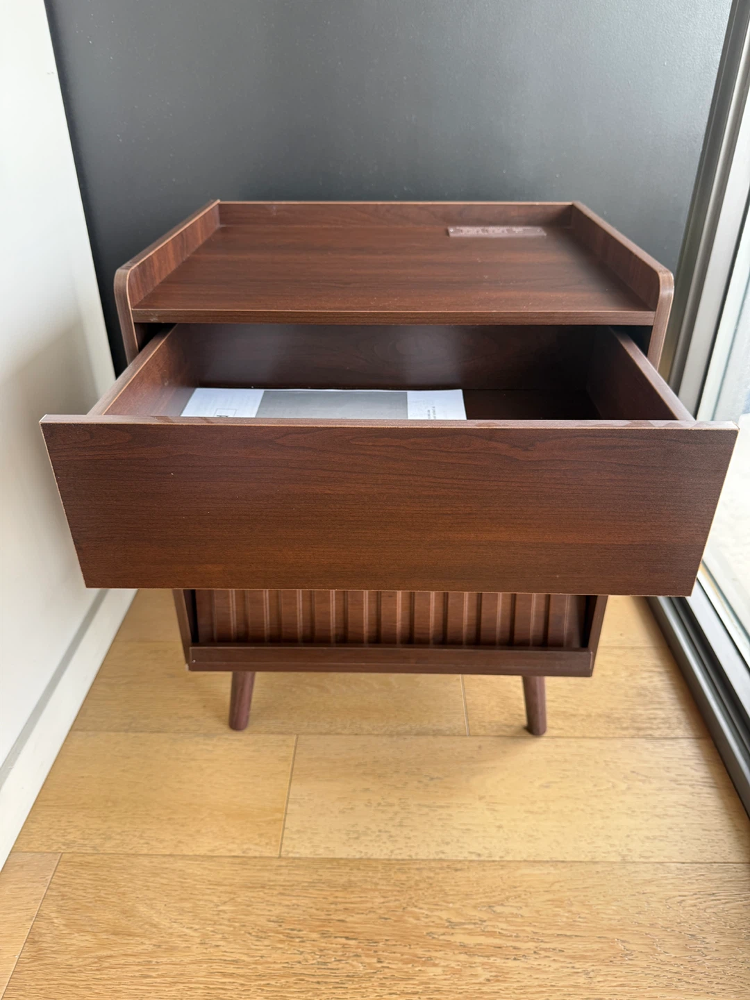 Dark Wood Nightstand with Drawer and Power Outlet - photo 2