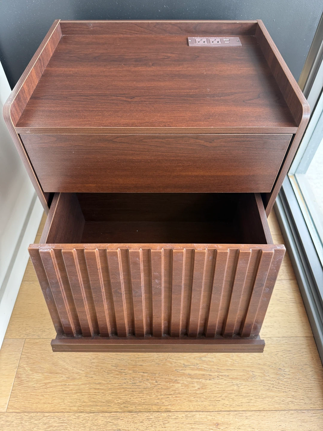 Dark Wood Nightstand with Drawer and Power Outlet - photo 5