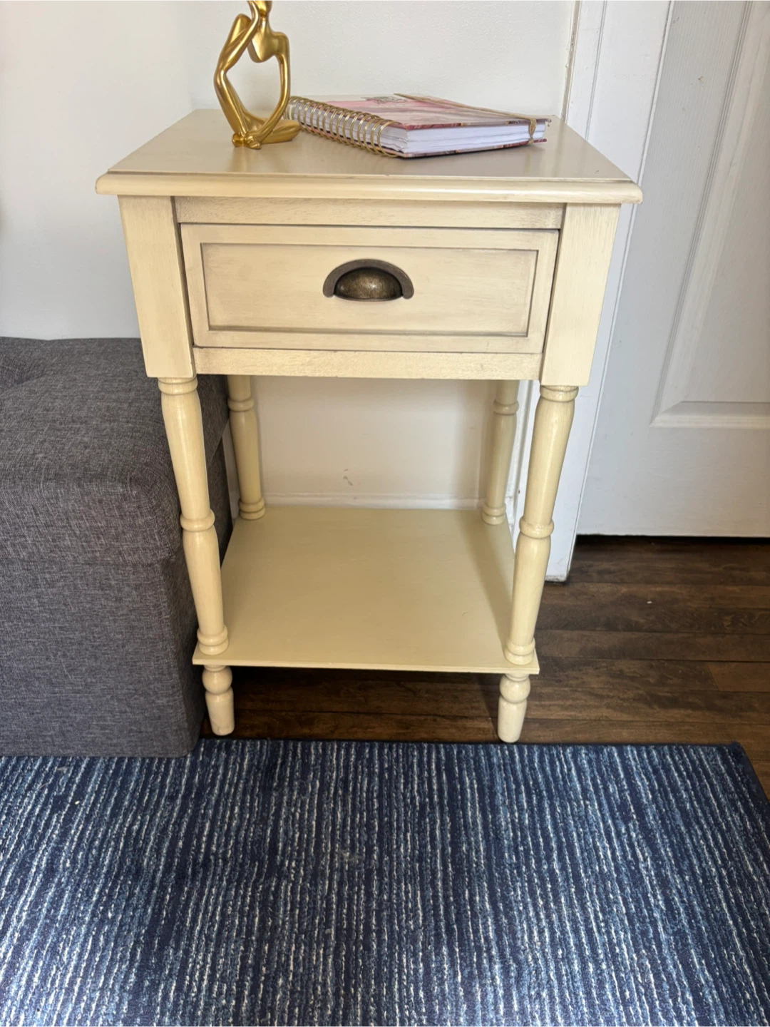 Cream End Table with Drawer and Shelf