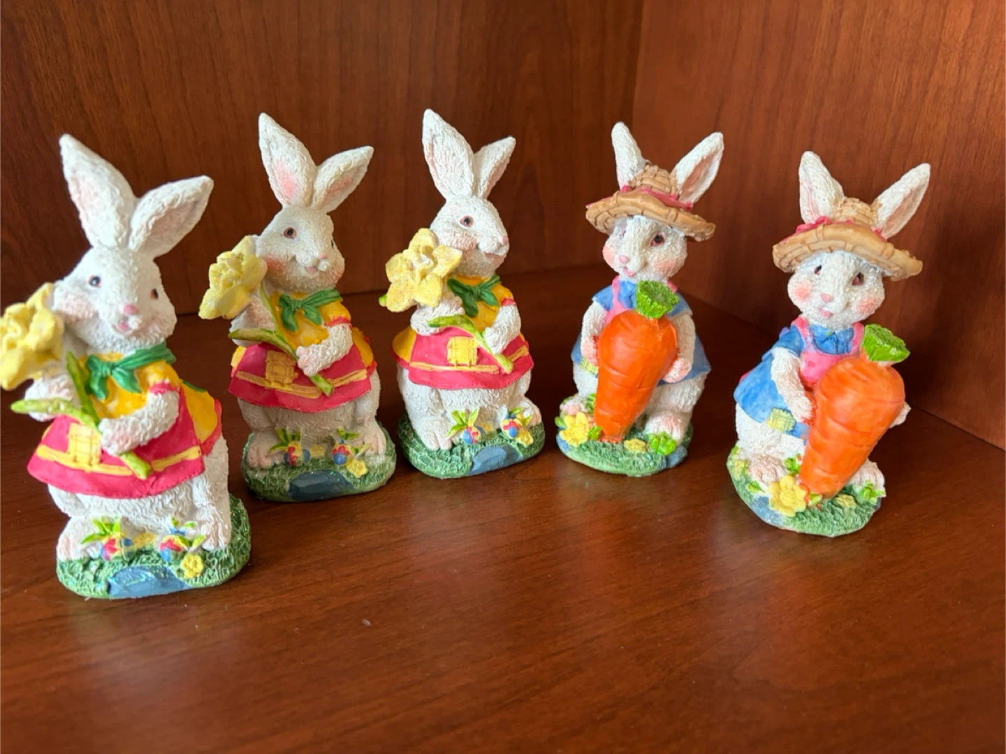 5 Painted Resin Easter Bunnies