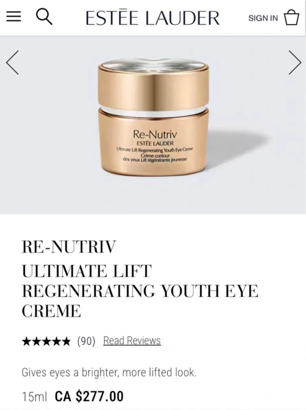 Estée Lauder Re-Nutriv Ultimate Lift Regenerating Eye Creme 15ml