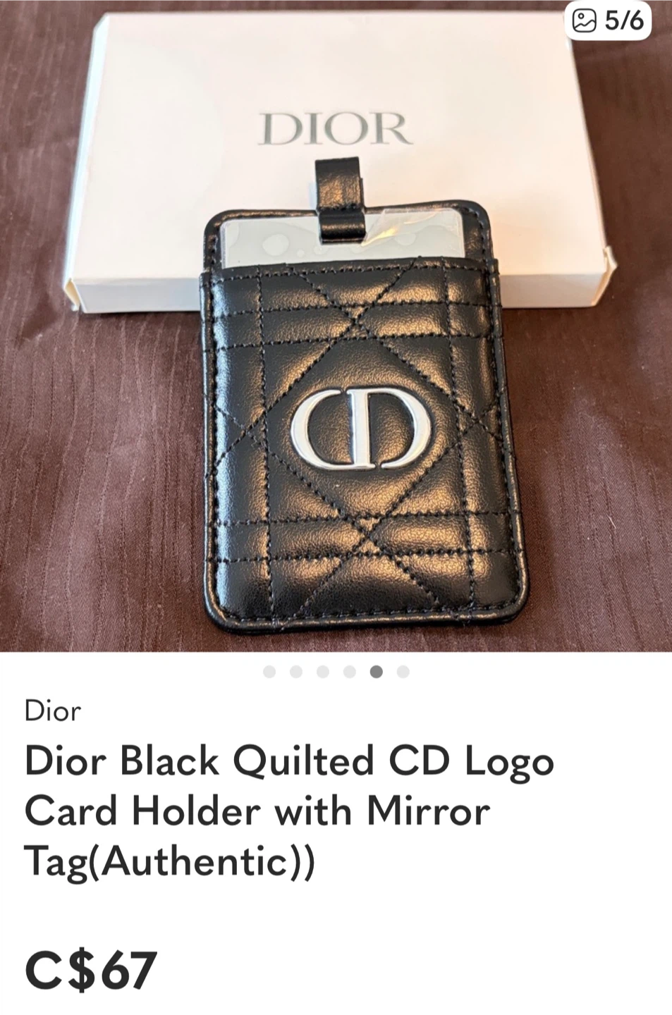 Dior Black Quilted CD Logo Card Holder with Mirror Tag