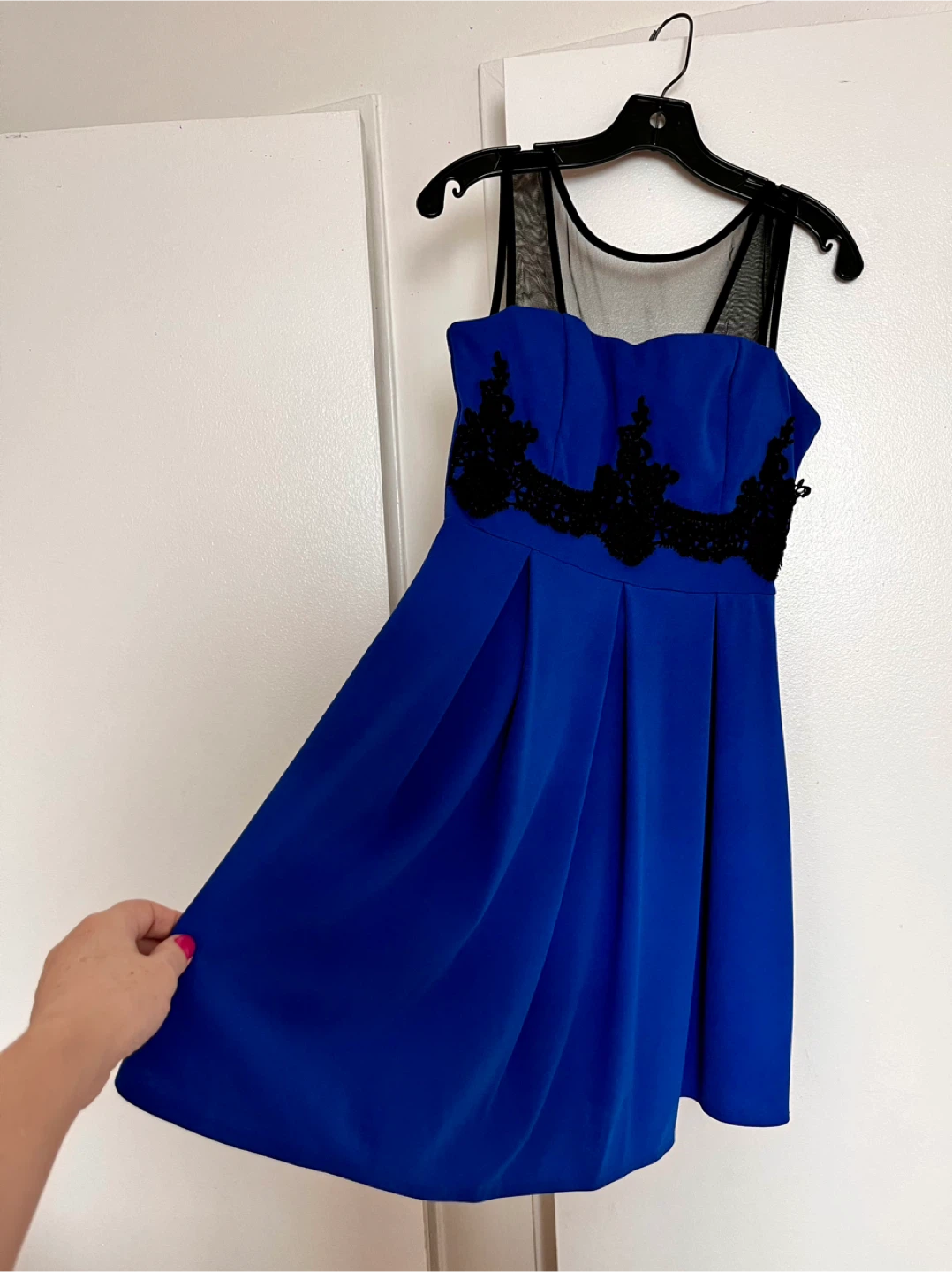 Blue Cocktail Dress with Black Lace Detail - photo 2