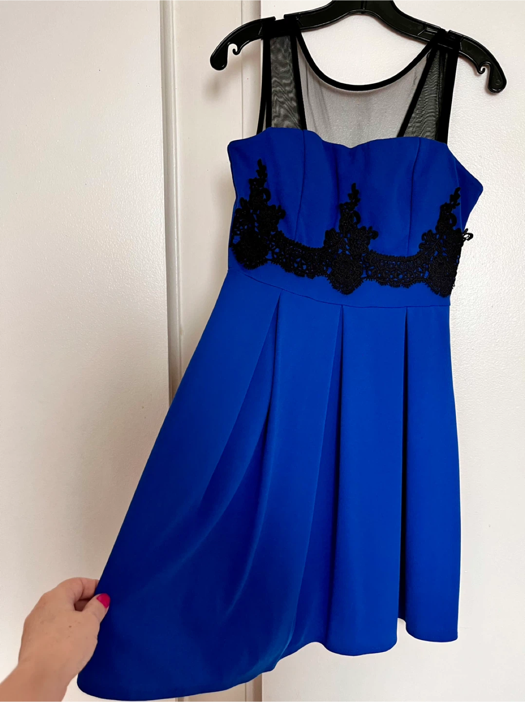 Blue Cocktail Dress with Black Lace Detail - photo 5
