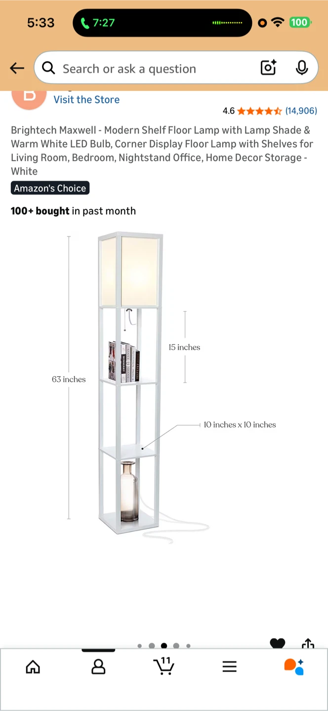 Brightech Maxwell Modern Shelf Floor Lamp - White - photo 2