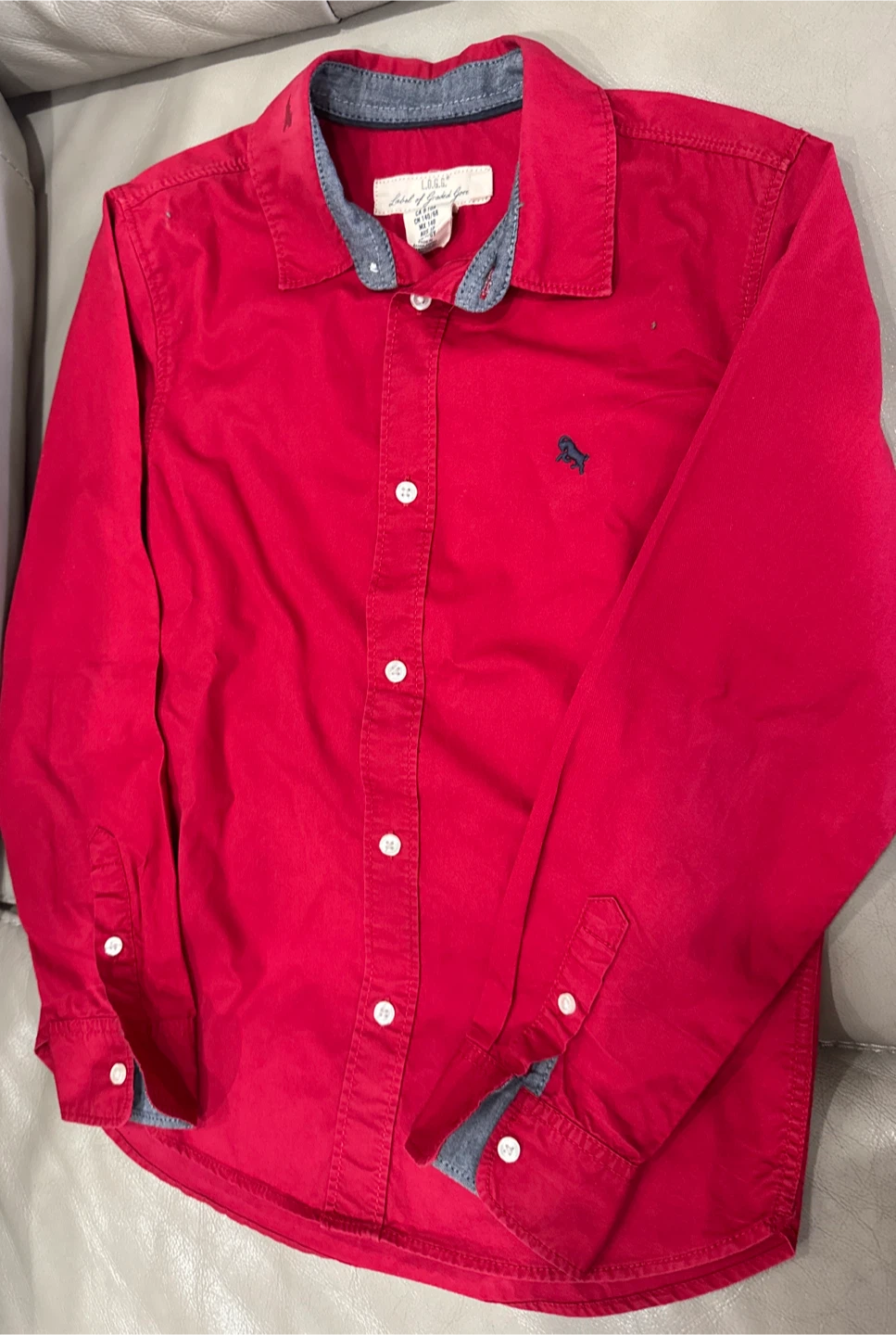Boys Red Long Sleeve Button-Up Shirt