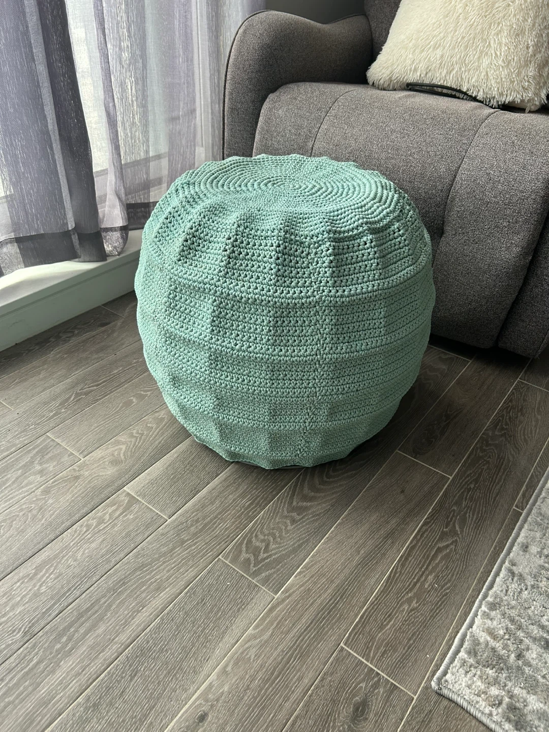 Teal Crochet Pouf Ottoman
